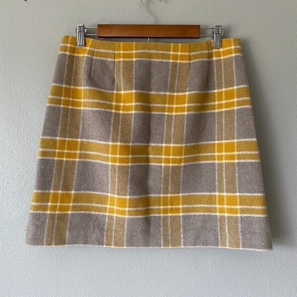 Loft Women's Yellow Gray Plaid Wool Blend Mini Fully Lined Side Zip Skirt Size 6 - Picture 4 of 11